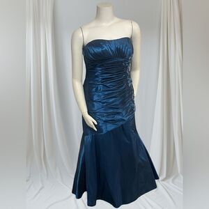 Rina di Montella Teal Strapless Beaded Mermaid Gown